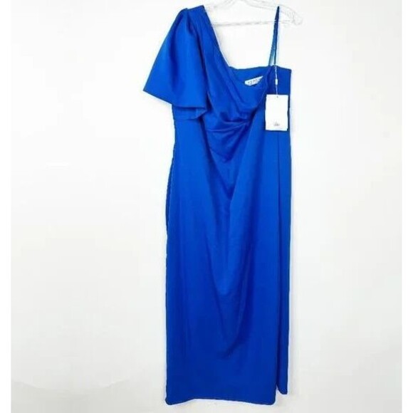 Mac Duggal Women's‎ Cobalt Blue One Shoulder Ruffle Dress Sz 14W $398 NWT - Picture 4 of 6